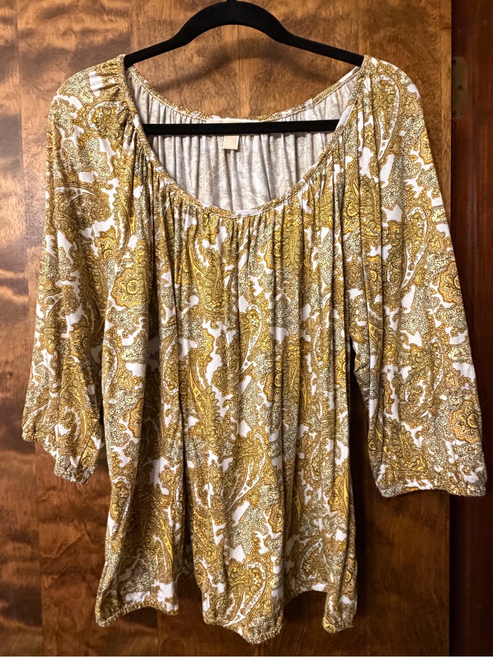 Michael Kors Gold and White Paisley Scoop Neck Tunic